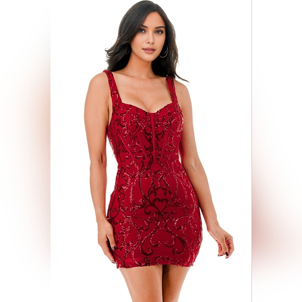 Elegant Red Embellished Dress